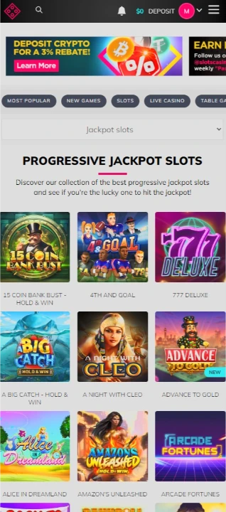 SlotsandCasino Mobile Browser Interface