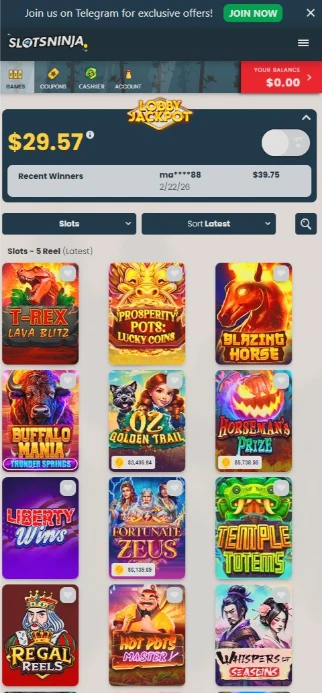Slots Ninja Mobile Browser Interface