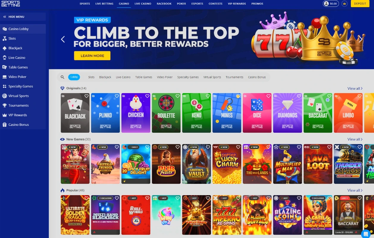 Sportsbetting.ag Casino Lobby