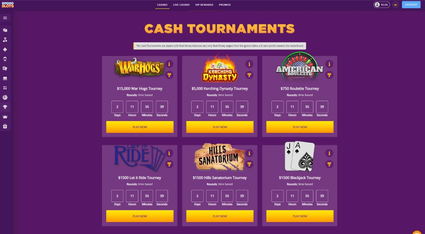 Super Slots Daily Cash Tournaments Lobby