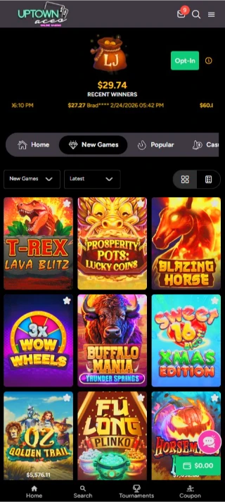 Uptown Aces Mobile Web App Interface