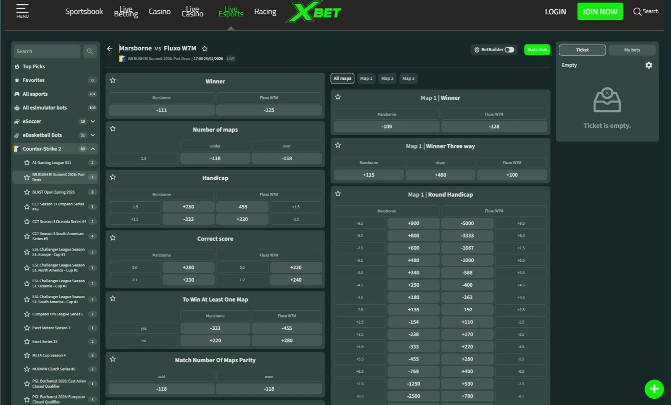 Xbet Esports Betting Interface