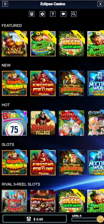 Eclipse Casino Mobile Interface