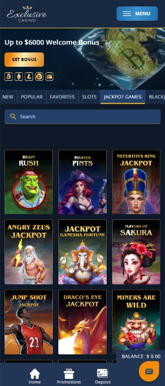 Exclusive Casino Mobile Phone Interface