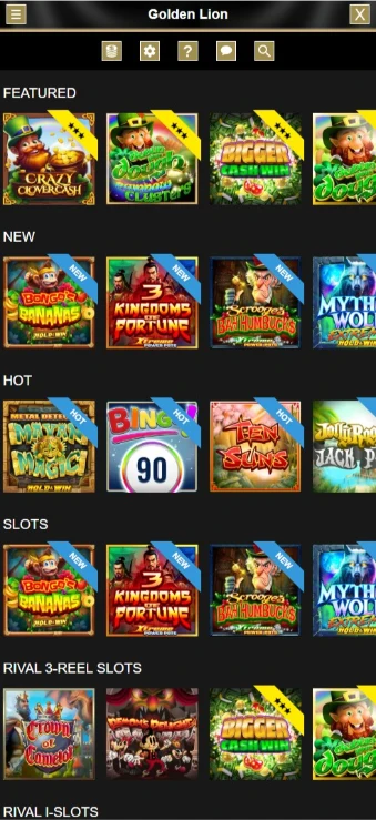 Golden Lion Mobile Casino Interface