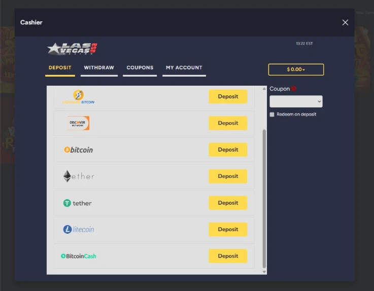 Las Vegas USA Deposit Cashier Gateway