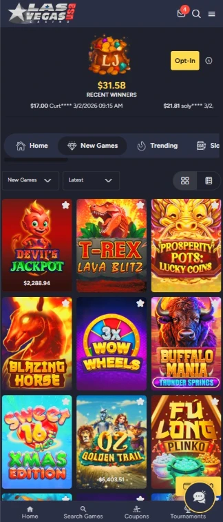 Las Vegas USA Mobile Browser Interface