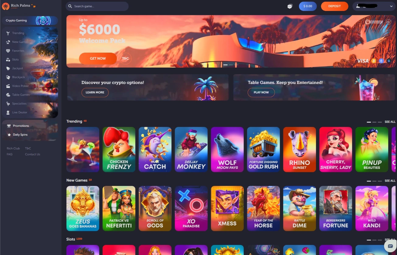 Rich Palms Main Casino Software Lobby