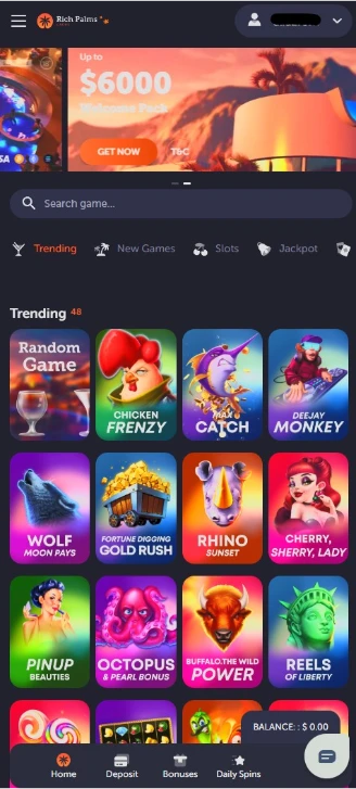 Rich Palms Mobile Browser Interface