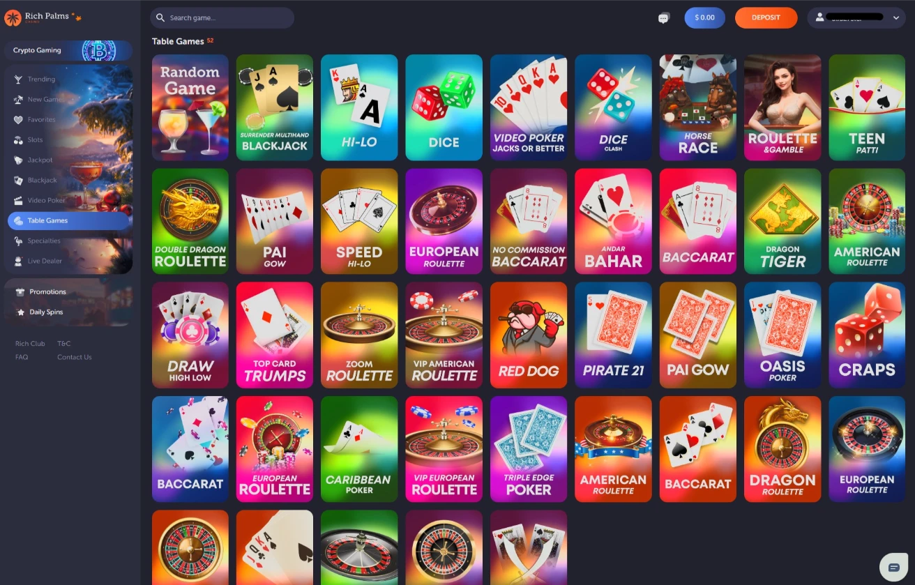 Rich Palms RNG Table Games