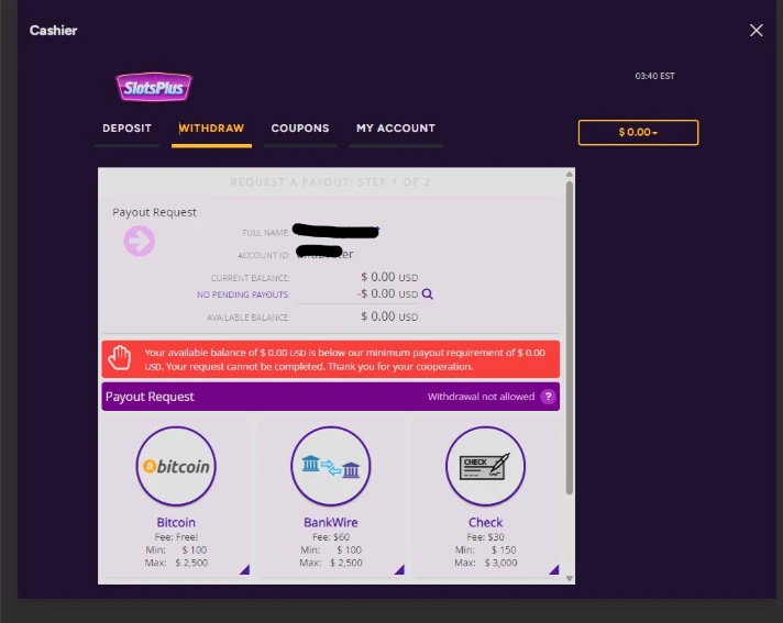 Slots Plus Outbound Withdrawal Area