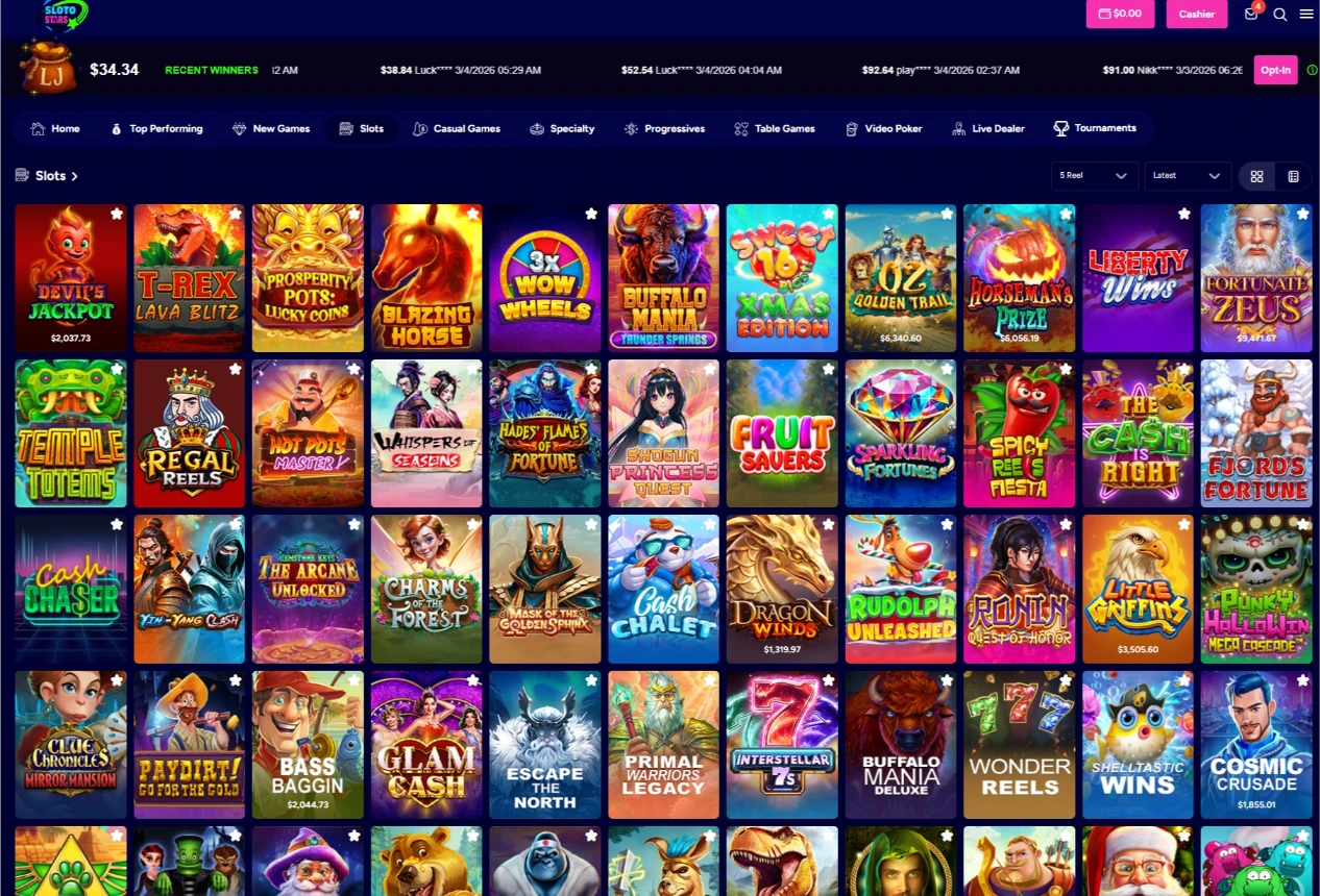 Sloto Stars Digital Reels and RTG Slots
