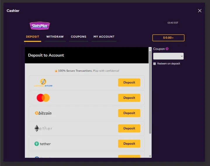 Slots Plus Deposit Cashier Gateway