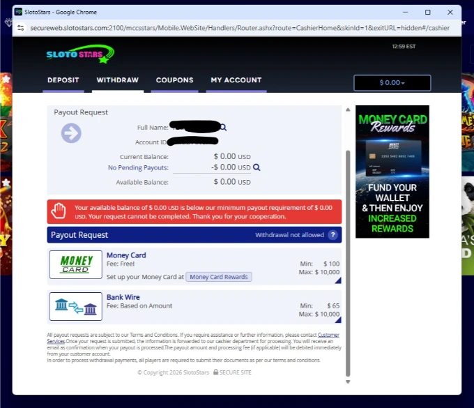 Sloto Stars Withdrawal Cashier Limits