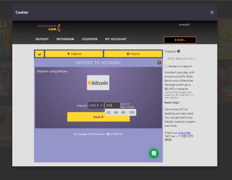 SlotsRoom Deposit Cashier Gateway