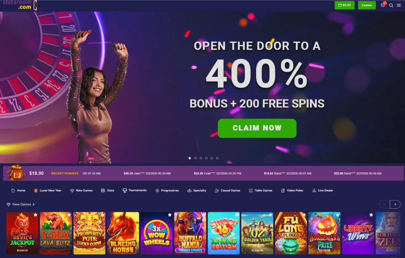 SlotsRoom Main Casino Lobby