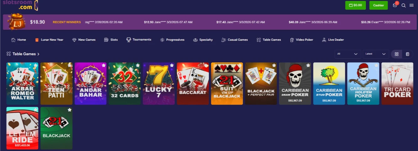 SlotsRoom RNG Table Games