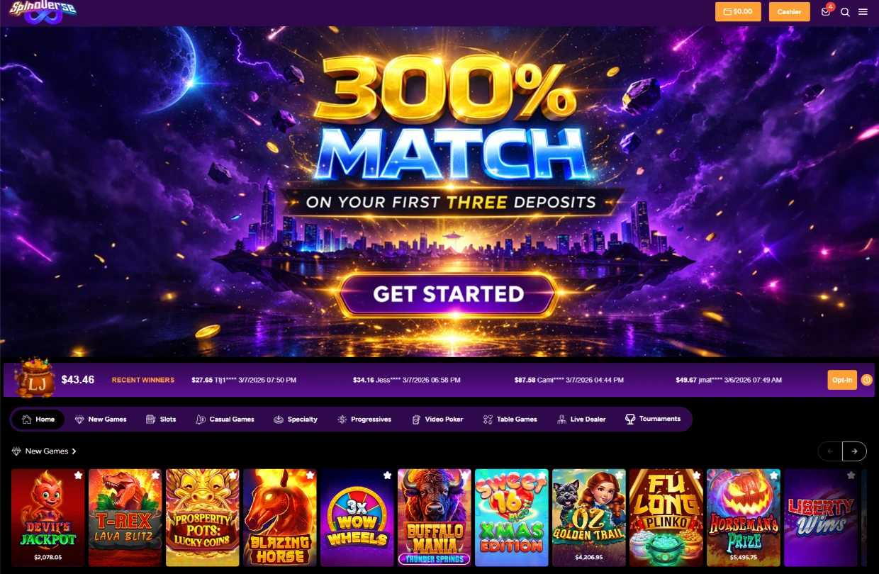 SpinoVerse Casino Main Dashboard Lobby