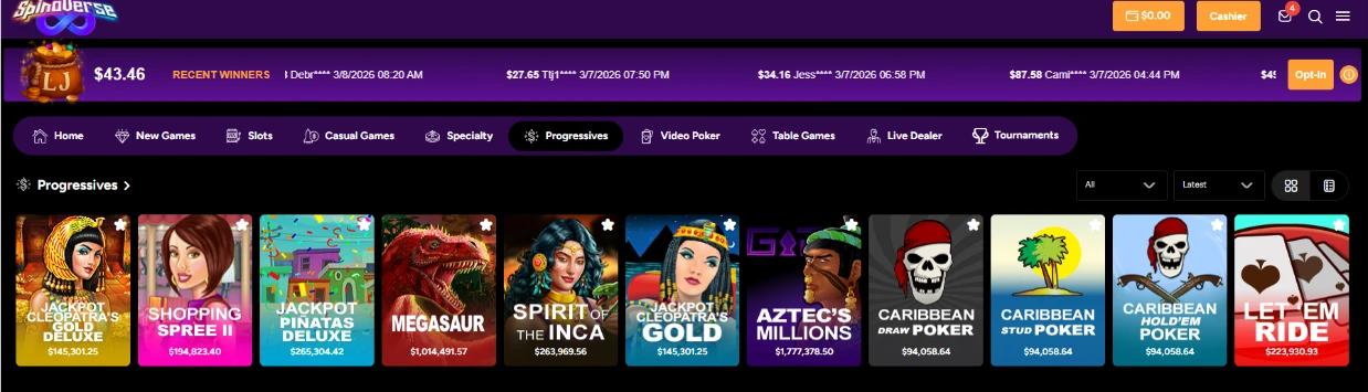 SpinoVerse Casino Progressive Jackpots