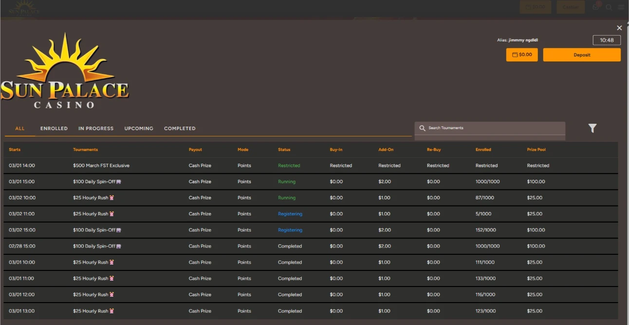 Sun Palace Casino Tournaments Software