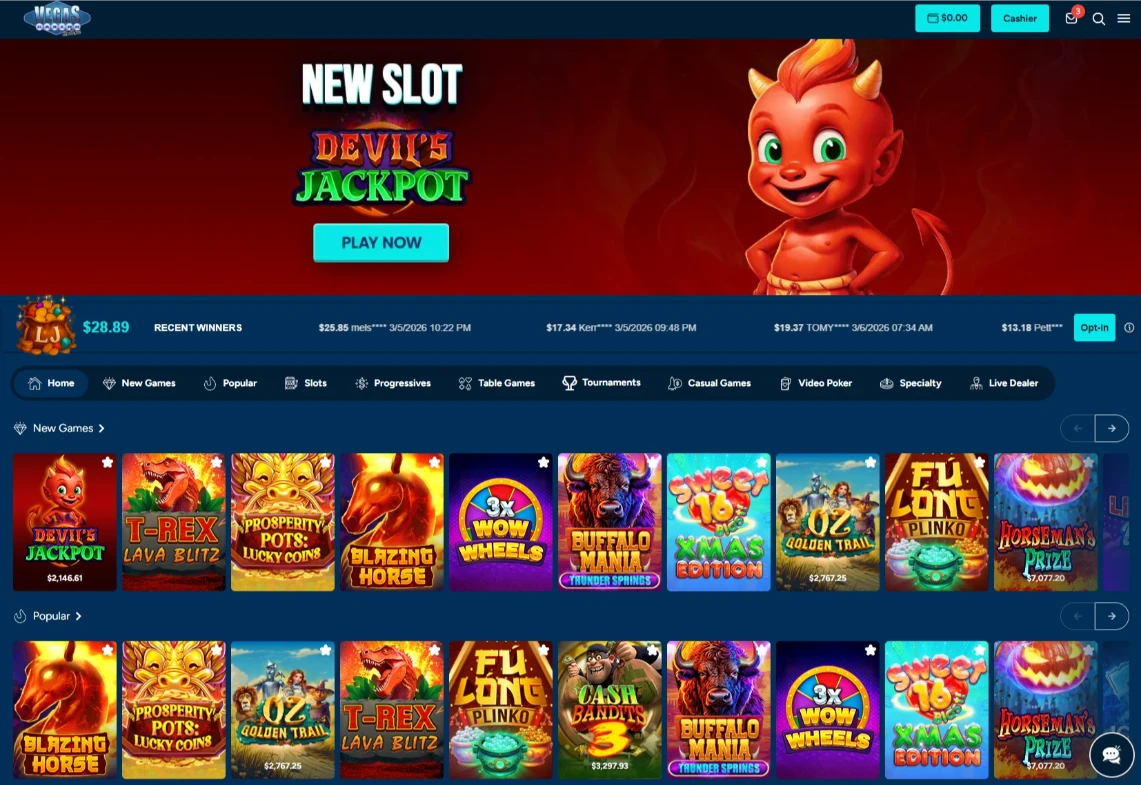 Vegas Casino Online Main Dashboard Lobby